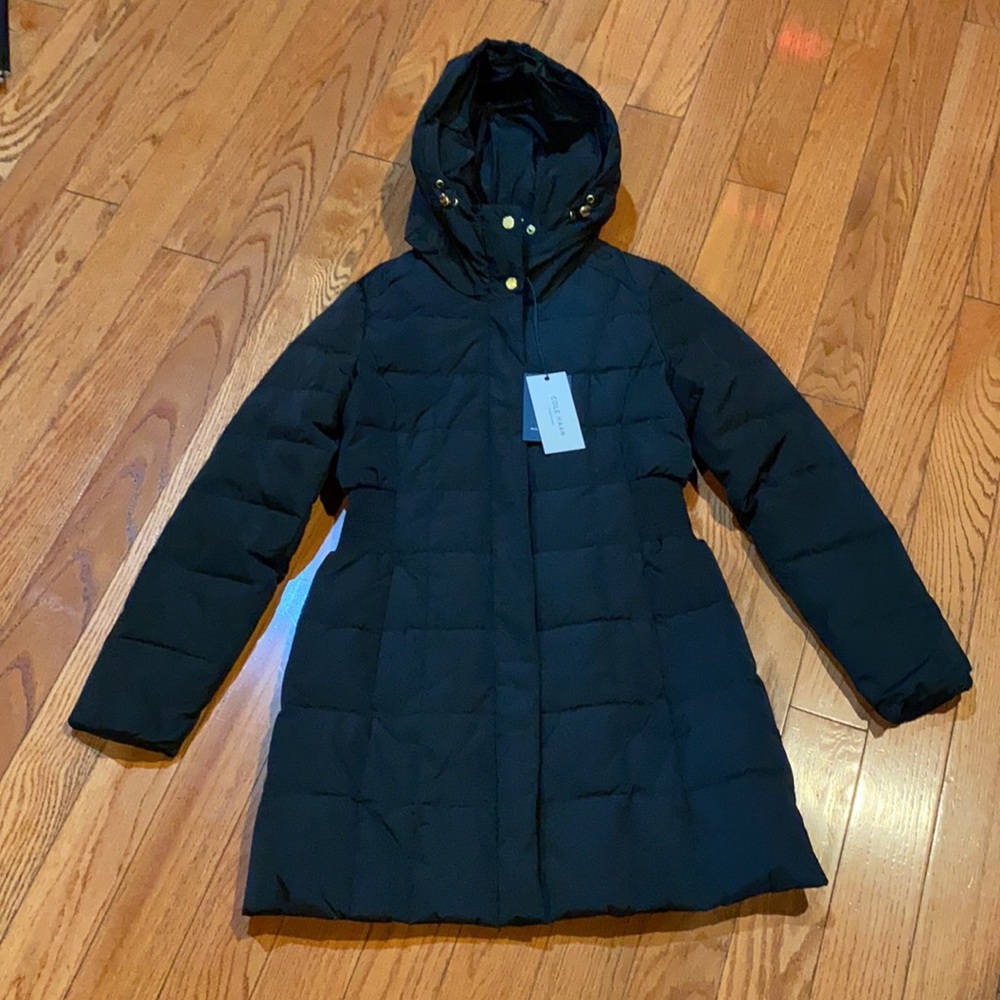 🔥🔥🔥NEW Cole Haan Hooded Black Down Puffer Coat Jacket - Picture 13 of 16